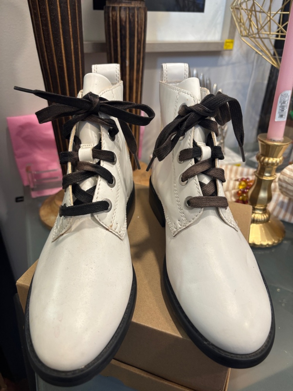 Abound White Ankle Boots with Black Laces